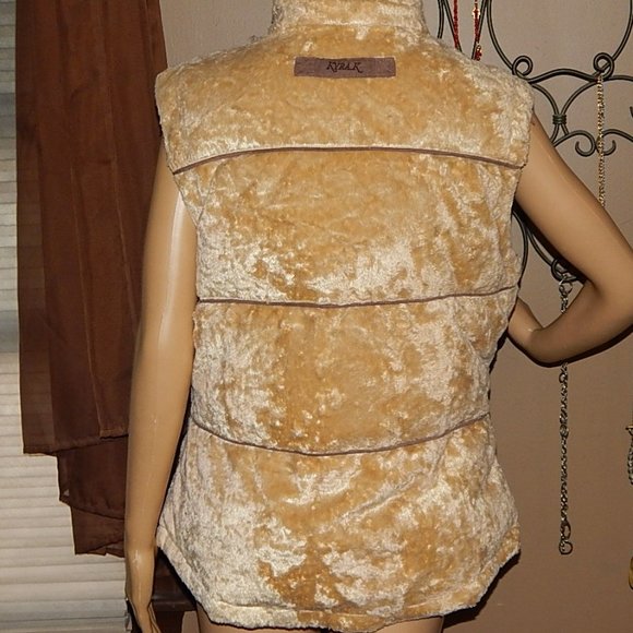 Krya.k Women's M Equestrian Tan Down Filled Fleece Puffer Vest Jacket Kyra K - Picture 5 of 9